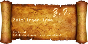 Zeitlinger Irma névjegykártya